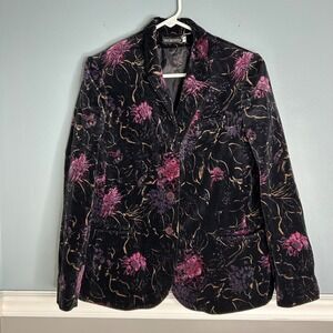 Breckenridge Women's vintage Black Floral‎ Velvet Blazer Jacket Size 12